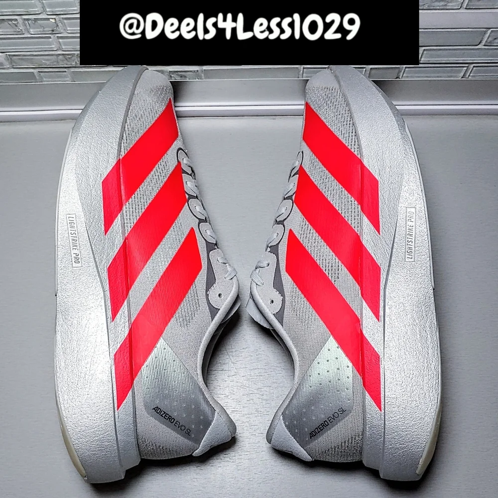 Adidas Adizero Evo SL Running Mens Silver Metallic Lucid Red